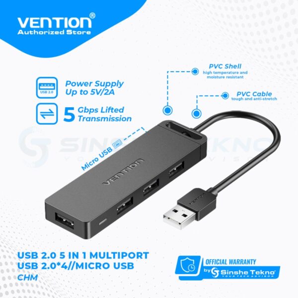 Usb HUB Vention 4 Port Usb 3.0 2.0 High Speed Power Adapter OTG – CHM 2.0, 0.15m